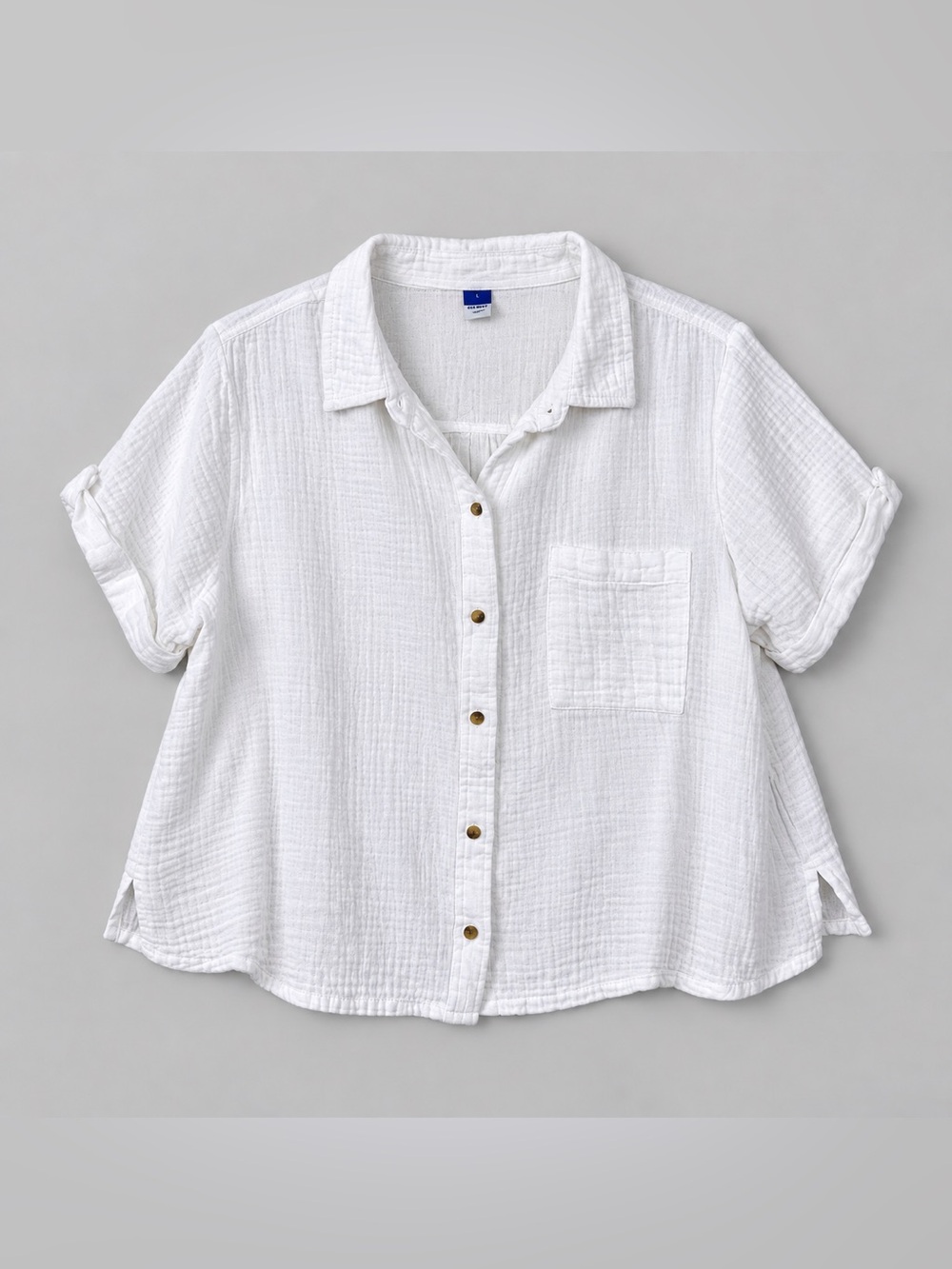 Old Navy Gauze Cotton Button Up Top Large Coastal Euro Summer Beachy Fisherman